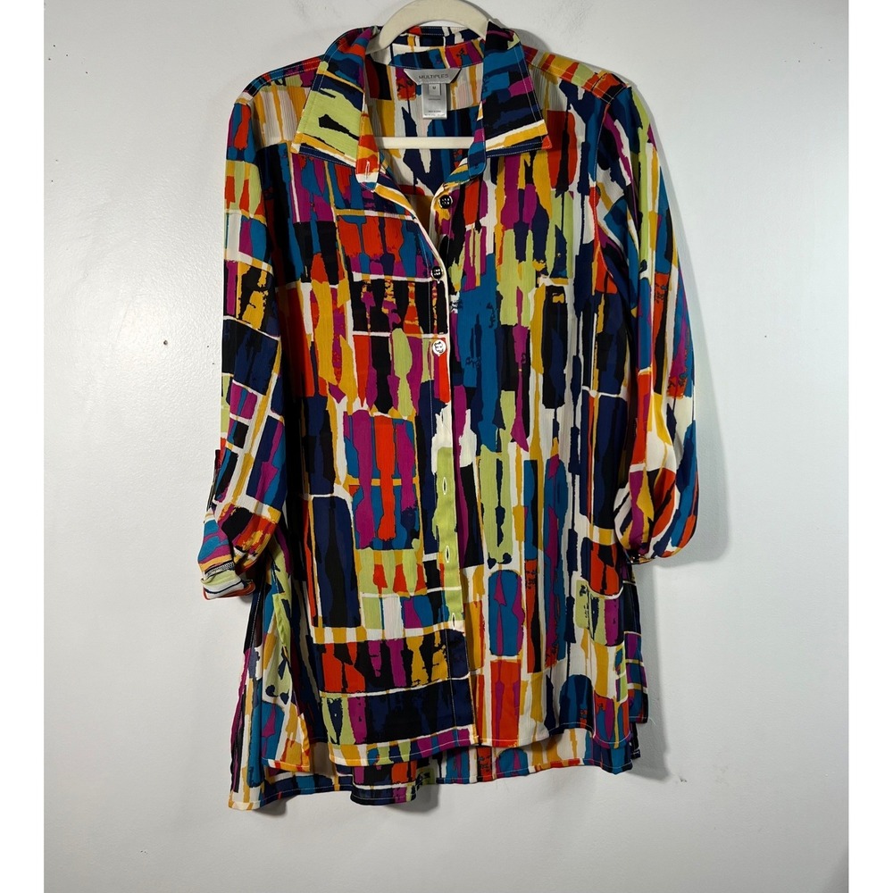 Womens Multiples‎ Abstract Art to Wear Button Tunic Rectangles Multi M